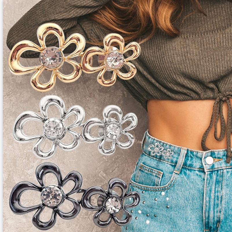 6Pcs Elegant Flower Waist Tightening Button For Jeans Pants Waist Fastener Clip Waist Cincher for Waist Adjustment