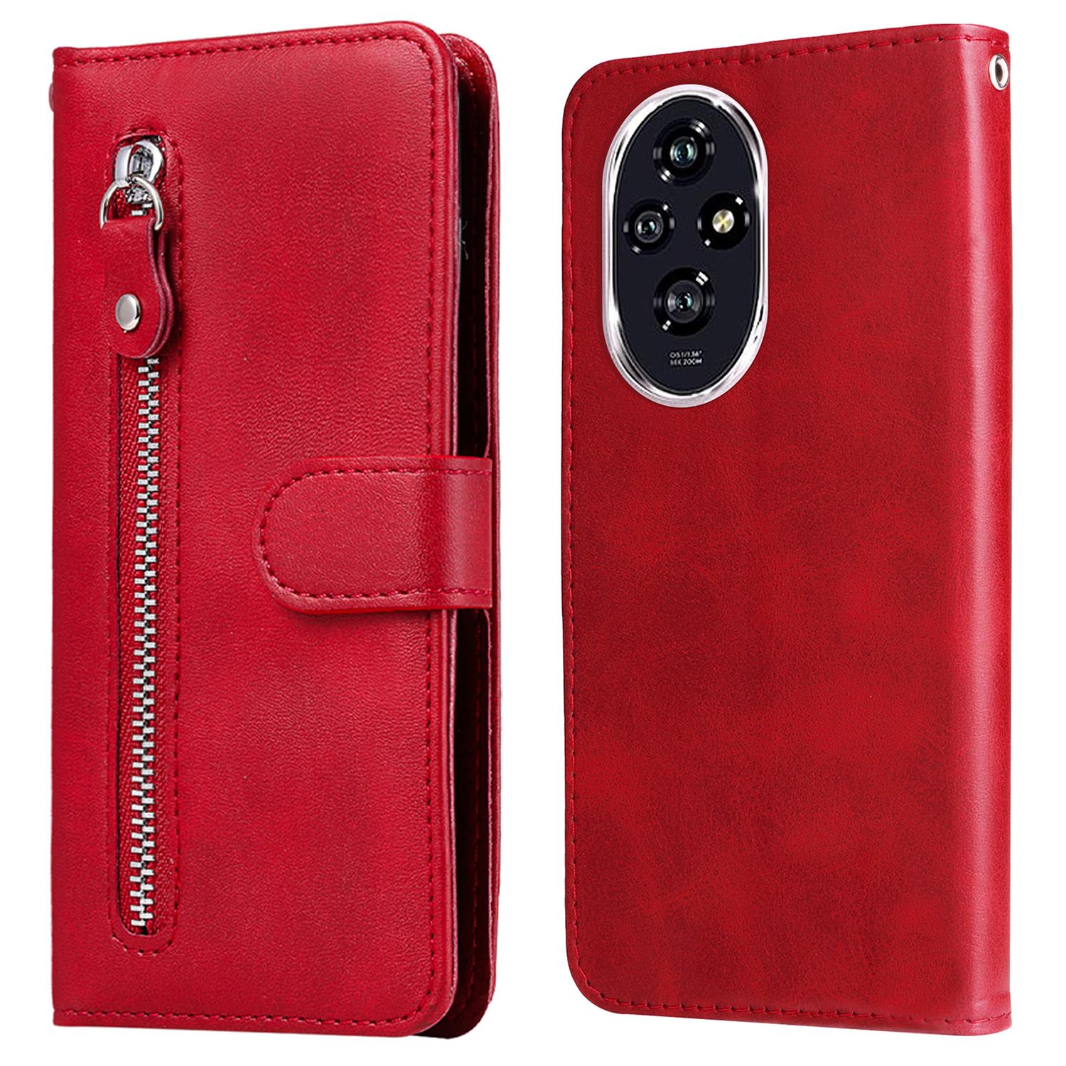 

For Honor 200 5G Case Wallet PU Leather Zipper Phone Cover Red