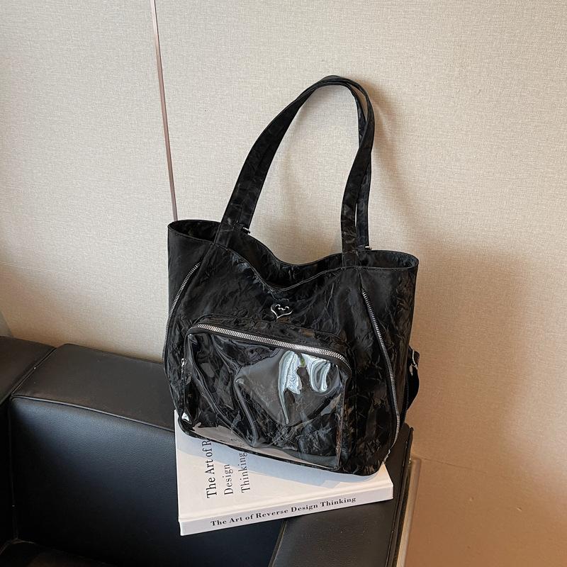

Large capacity tote bag, new casual backpack, transparent shoulder commuting fashion versatile shoulder armpit bag чорний