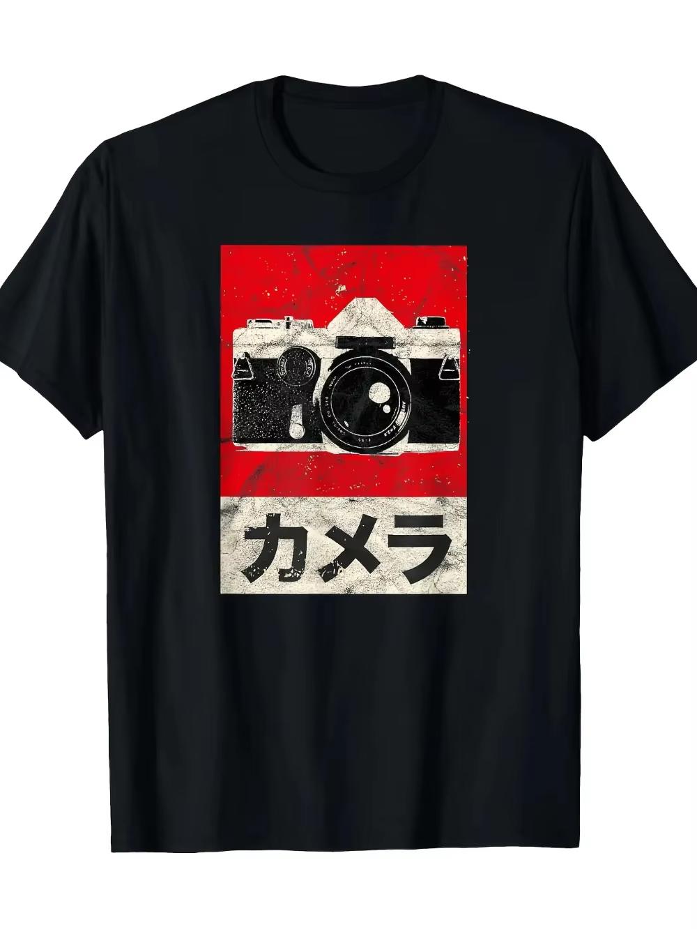 

Men s Heavyweight 100% Cotton Vintage Japanese SLR Camera T-Shirt Retro SLR Camera Film Roll Design Japanese Casual Short Sle... S разноцветный