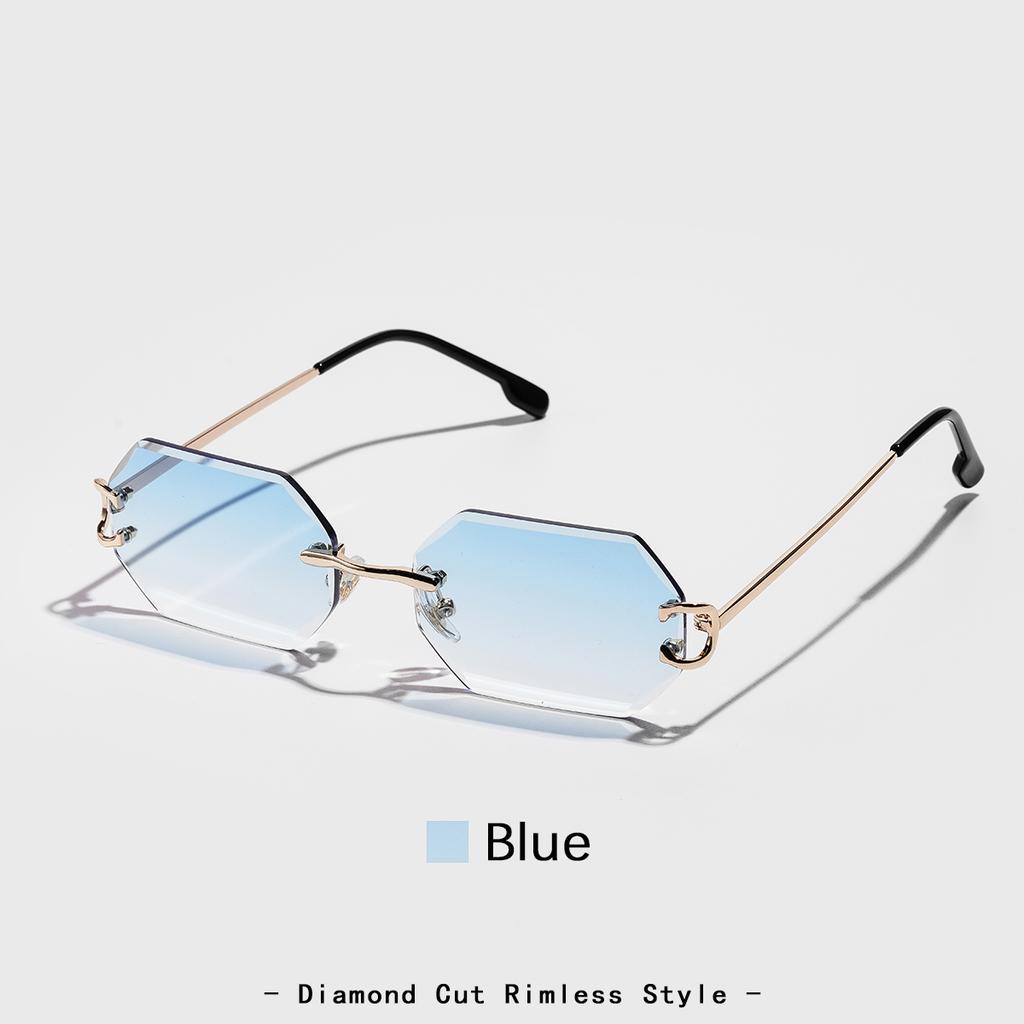 Ruiao Óculos de Sol de Luxo Sem Aro Novos com Corte de Diamante Protetores Solares para Homem e Mulher Óculos de Marca Designer Óculos Sem Aro UV400