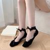 Women Crisscross Ribbon Bandages Low Cut Antislip Cotton Socks Japanese Style Dancing Party Solid Invisible Short Socks