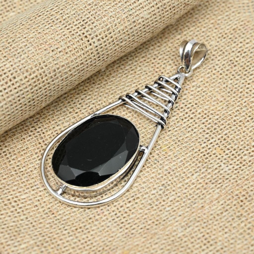 Black Spinel Gemstone Solid 925 Sterling Silver Handmade Engagement Jewelry Pendant