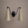 Double Cone Brass Wall Sconce – Mid‑Century Modern Light with Ivory Shades