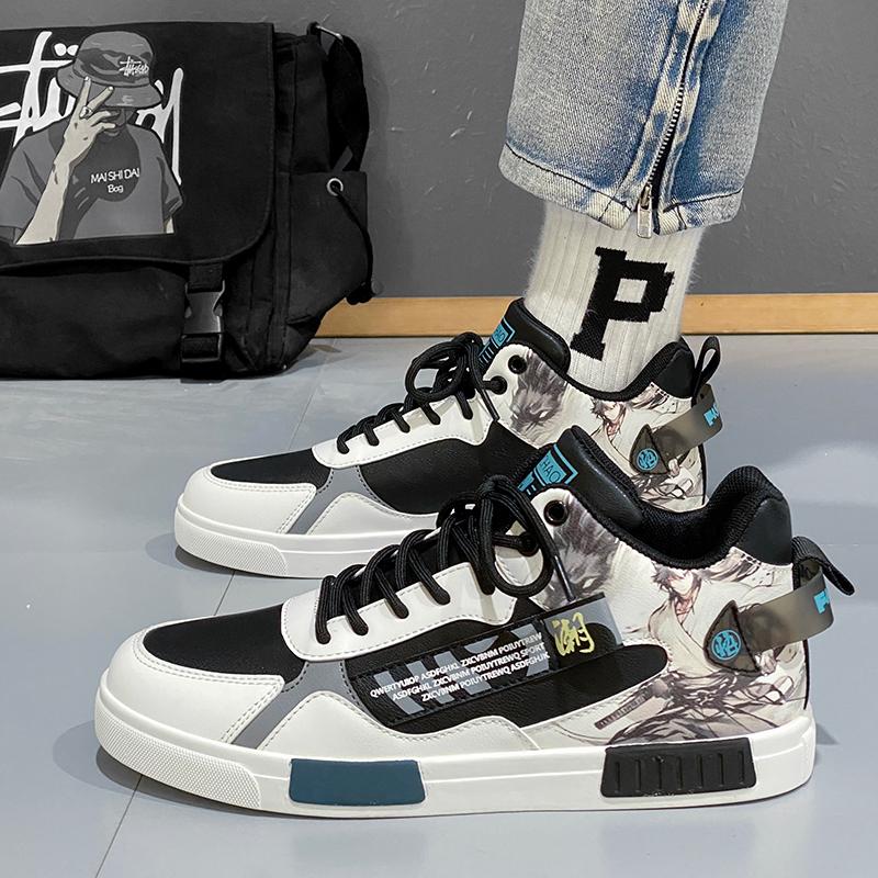 

Мужская обувь Guochao большого размера 47 весенняя студенческая высокая рабочая обувь мужская 46 граффити маленькие белые кеды мужская массивная подошва 45 38