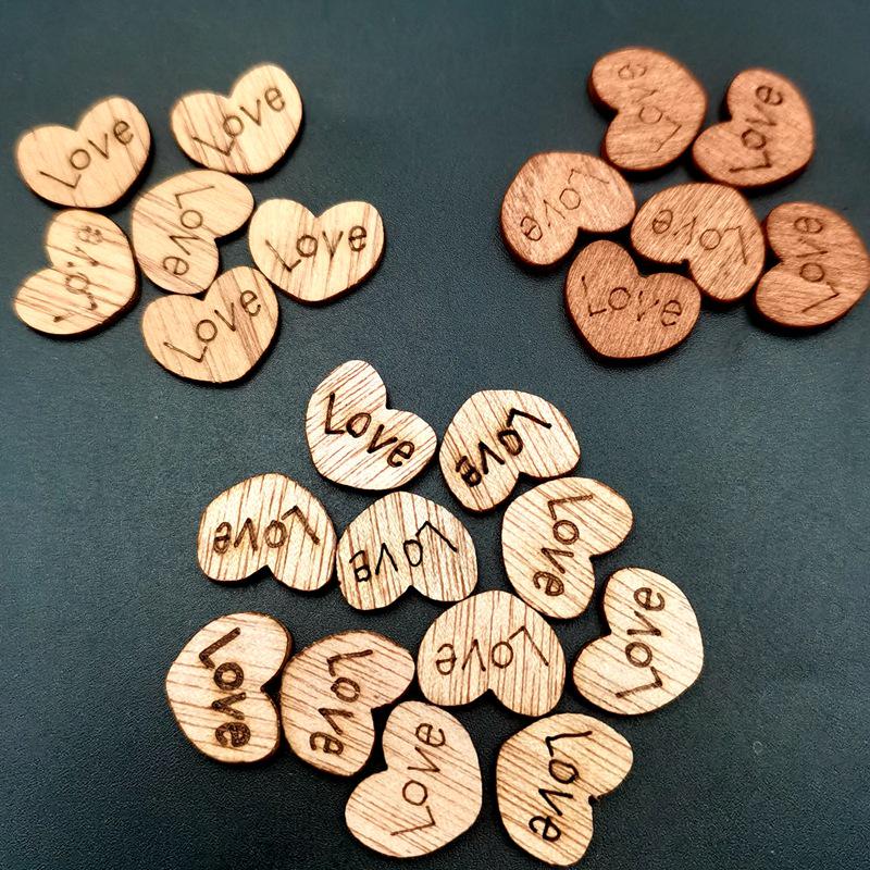 100-Piece Set of 15mm Engraved Rosewood Heart Decorations