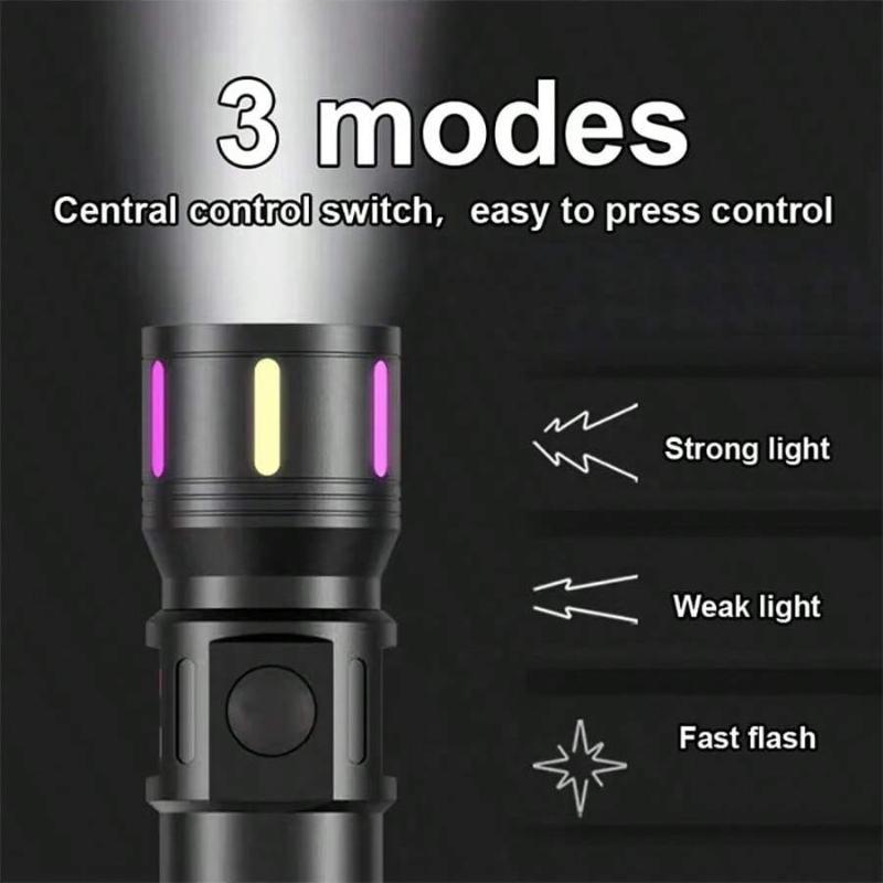 New Powerful LED Flashlight Rechargeable Portable Torch Outdoor Hiking Emergency Light White Laser Flashlight