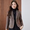 Women's Khaki Striped Wool-Blend Blazer - Slim Fit, Autumn/Winter 2025