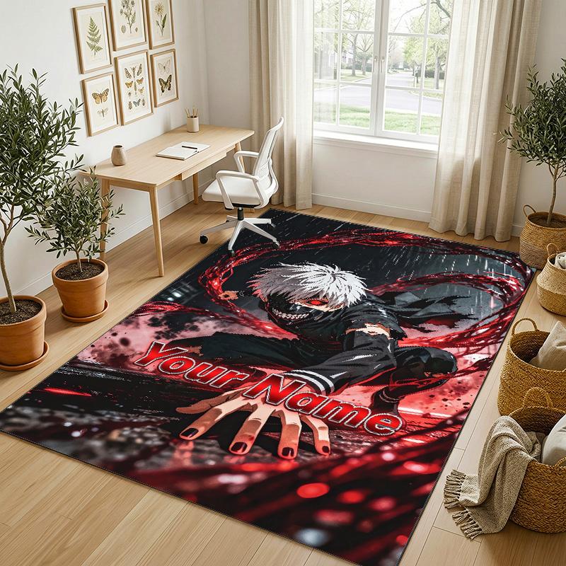 Personalized Crystal Velvet Carpet,Tokyo Ghoul Custom Printed Name, Plush Area Rug For Home Indoor Decor
