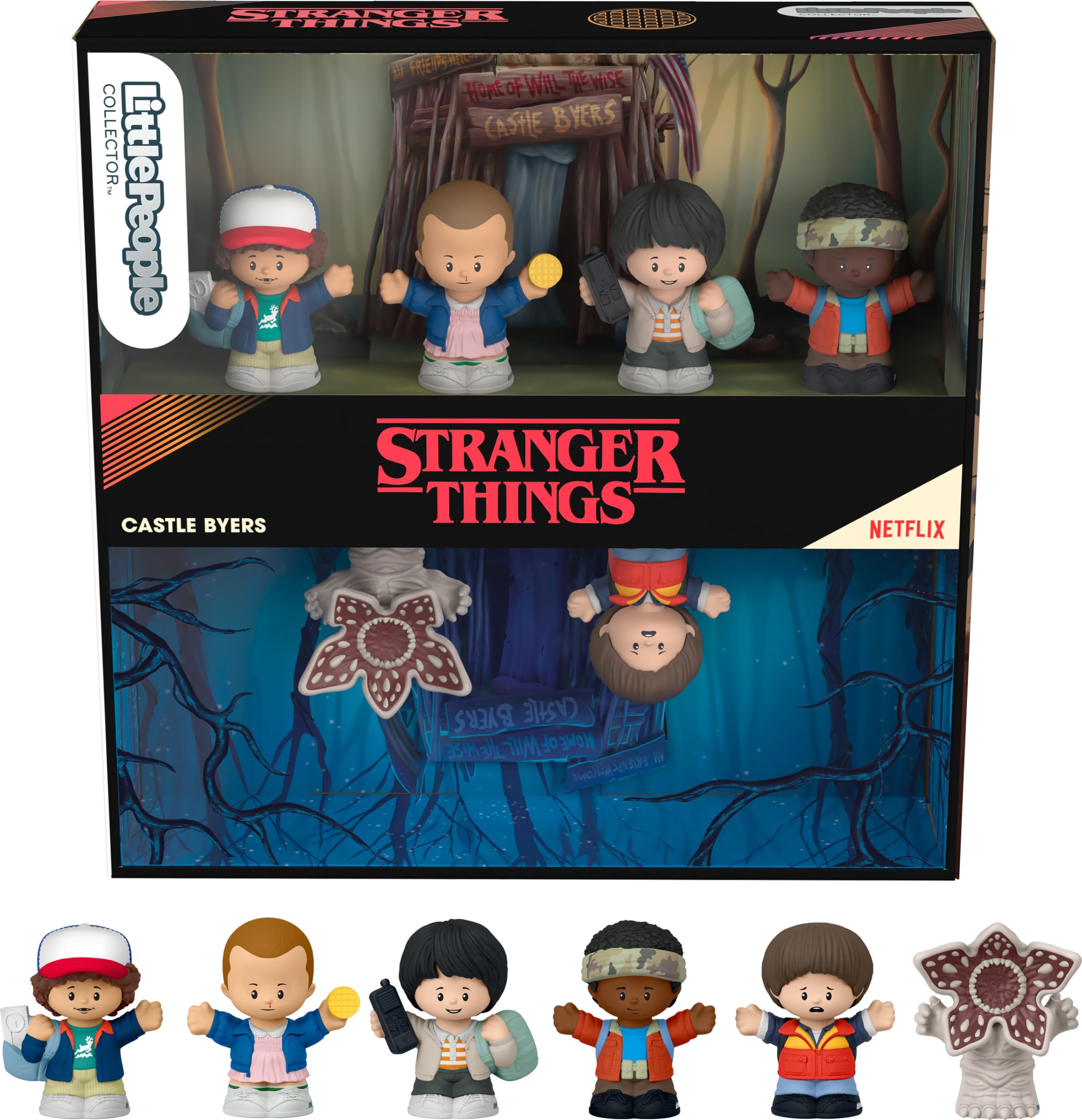 

Little People Collector Stranger Things Замок Коллекционный Набор Специальное Издание для Взрослых 6 Упаковка для Демонстрации в Комплекте & Поклонники, Фигурки,