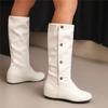 Women Boots 2025 Winter New Fashion Casual Mid Calf Boots Round Toe Buckle Plus Size 34-50 Lady Shoes Rivet Metal Decoration