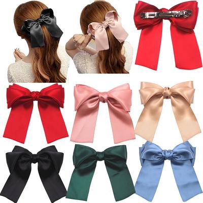 Satin Bow Hair Clip Elegant Large Ribbon Barrette for Women Ponytail Holder Fashion Hair Accessory