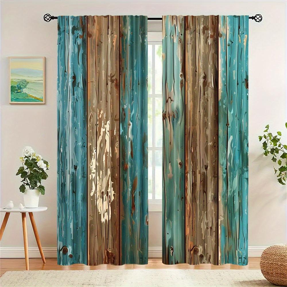2-Piece Set Elegant Retro Wooden Door Design Curtains Rod Pocket Digital Print  For Living Room Bedroom Kitchen Window Home Deco