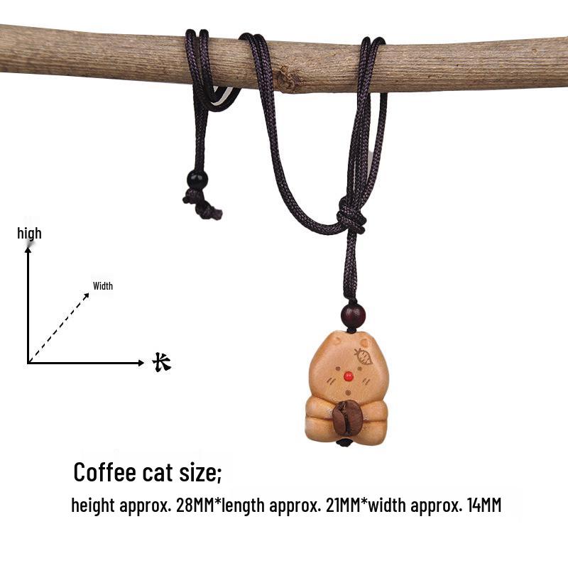 Peach Wood Coffee Bean Teddy Bear Heart Handbag Charm Pendant Keychain