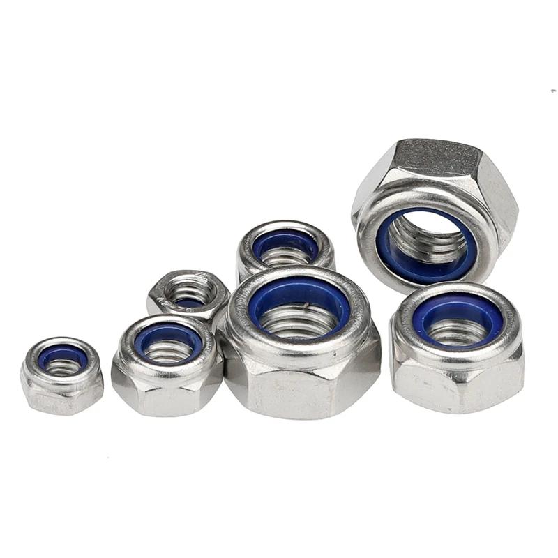 M2 M2.5 M3 M4 M5 M6 M8  M12 M14 M16 M18 M20  304 stainless Steel Nylon Insert Hex Lock Nuts A2 Hexagon Nyloc Self Locking Nut