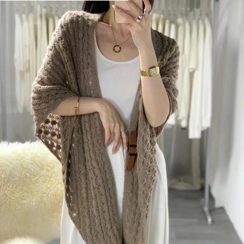 Chunky Cable Knit Button-Up Shawl Cardigan - 2024 Spring Women's Trendy Versatile Loose Knit