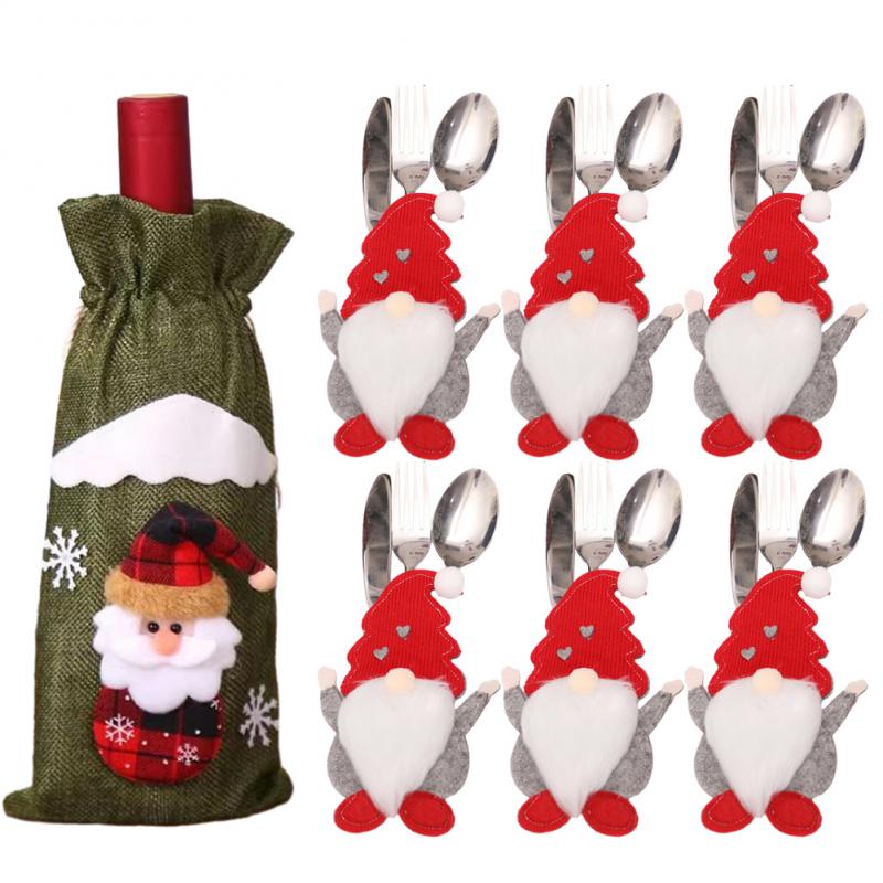 Kreativní vánoční sada na víno Zlaté sametové šaty Obaly na láhev vína Rukáv Santa Sněhulák Vánoce Nový rok Dekorace na jídelní stůl