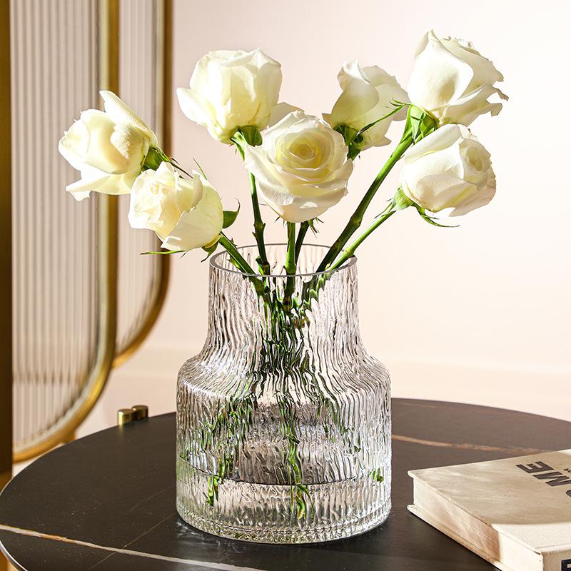 Trendy Transparent Glass Hydroponic Flower Vase for Fresh Roses - Elegant Living Room/Dining Table Decor