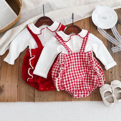 2025 Herbst Koreanischer Stil Baby Mädchen Langarm Outfit - 1 Jahr Altes Vollmond Overalls Set