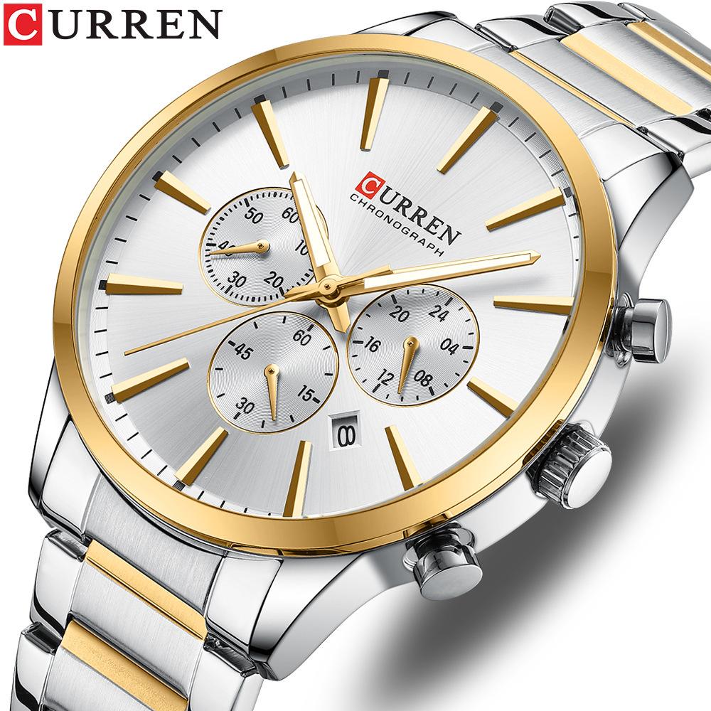 Curren 8435 Men's Multifunction Quartz Watch with Steel Strap and Six-Hand Calendar