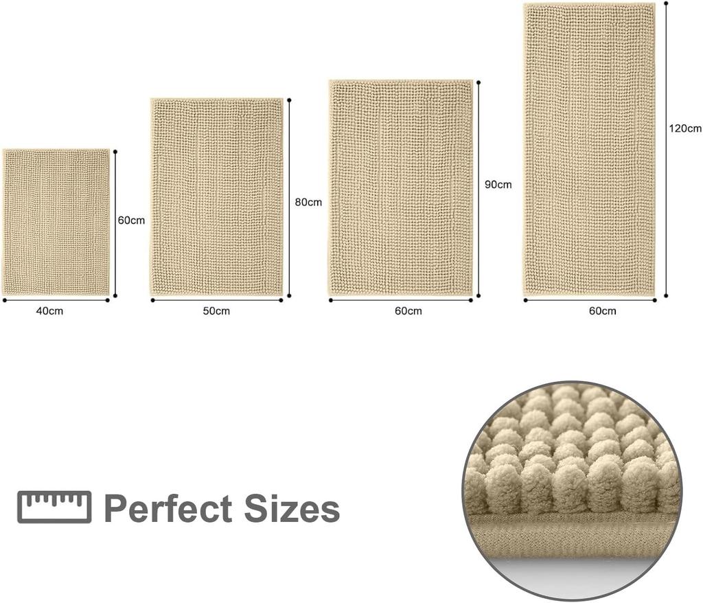 Chenille Bath Mats Extra Soft Comfort Bathroom Mats Super Absorbent Non Slip Fluffy Mats Machine-Washable Dry Bath Rugs