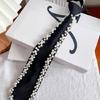Adjustable Length Pretied Silk Neck Tie with Pearls Rhinestones Embellishment Black Necktie for Men Women Formal Wear