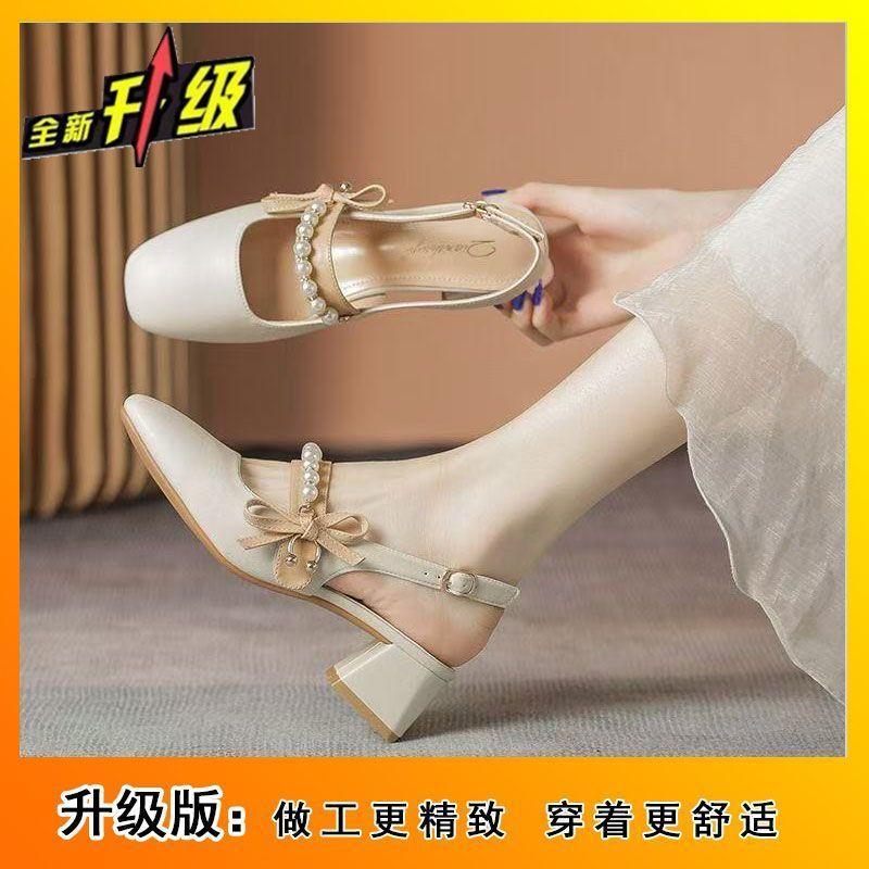 

Niche pearl bow bag head sandals 2025 new spring women with skirt French evening high heels women 40
