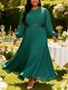 Elegant Plus Size Chiffon Long Dresses Lantern Sleeve High Waist Applique A Line Evening Party Wedding Guest Gown Dress