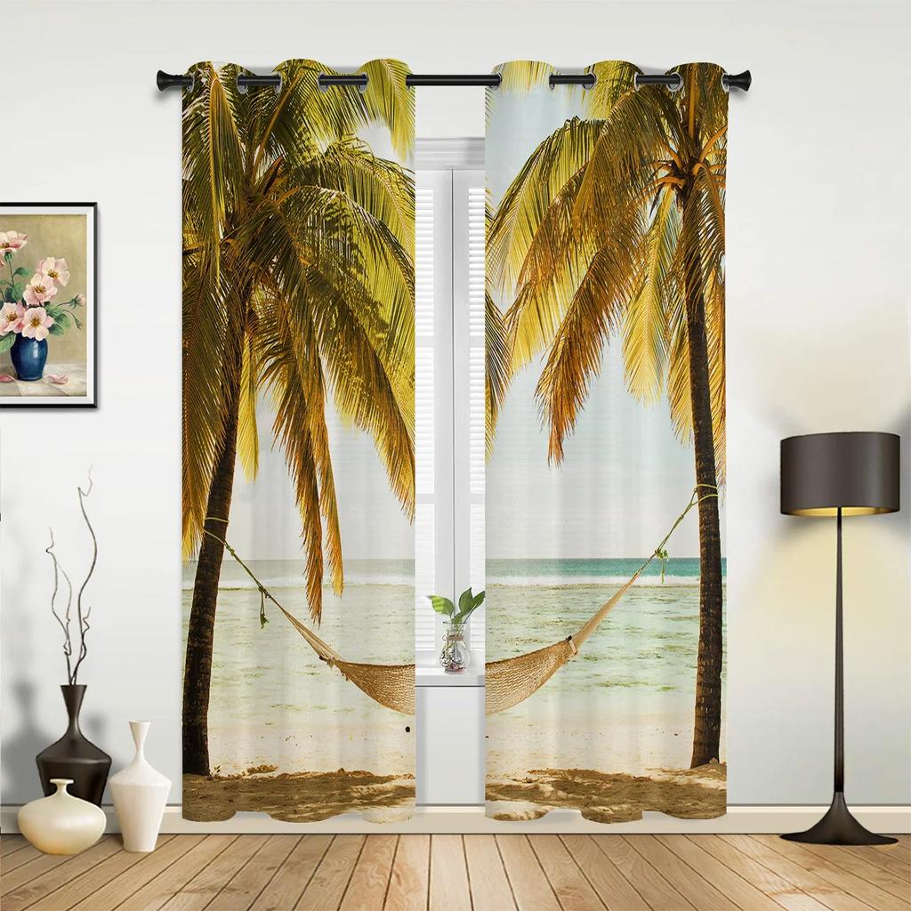 Sunset Beach Palme Wohnzimmer Küche Jungen Mädchen Schlafzimmer Lange Vorhänge für Fenster Cortinas Heimdeko