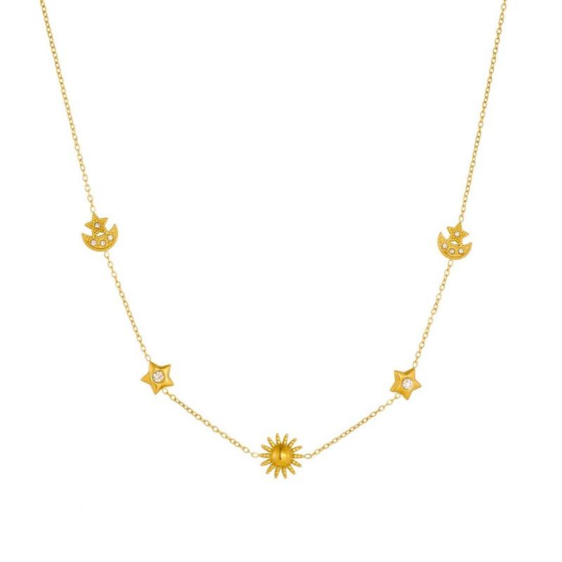 Gold Sun Moon Star Jewelry Set with Crystal Necklace and Earrings for Women