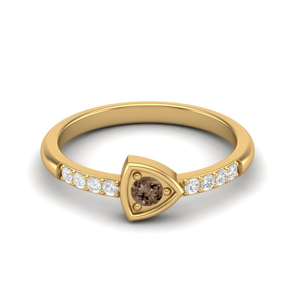 3mm Round Smoky Quartz 925 Sterling Silver Gold Vermeil Solitaire Triangle Women Wedding Ring