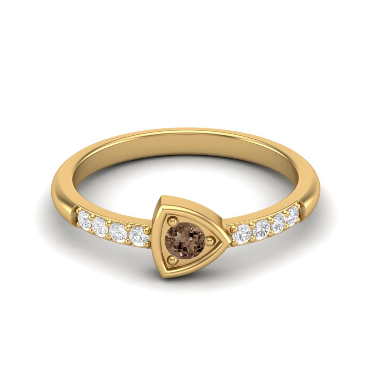3mm Round Smoky Quartz 925 Sterling Silver Gold Vermeil Solitaire Triangle Women Wedding Ring 12 жёлтый
