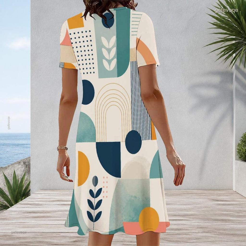 Women Plus Size Round Neck Short Sleeve Polka Dot Printed A Line Midi Dress