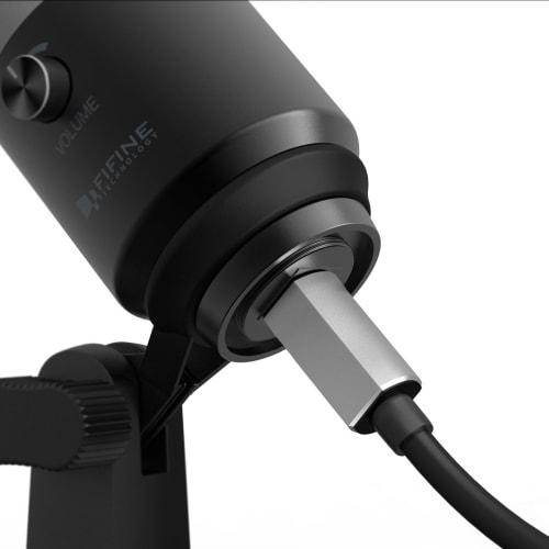 FIFINE USB Microphone, Condenser Microphone with Earphone Jack, Adjustable Height Microphone Stand, AB Type, USB Cable Included, Unidirectional, Skype