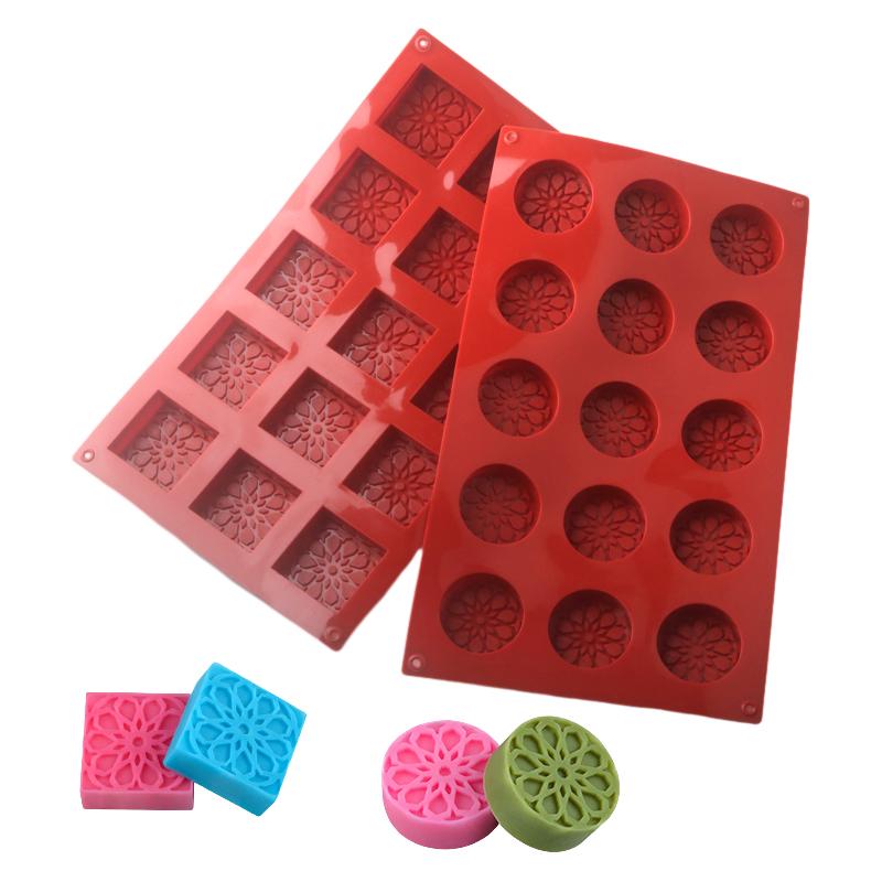 Circular or Square Top Patterned Decorative Chocolate Mold Red Brown Silicone Cake Molds DIY Soap Moulds Dessert Baking Tools