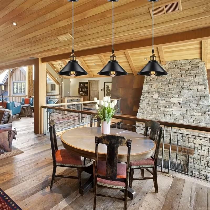 Nordycka Lampa Wisząca do Salonu Gwint E27 Winylowa Lampa Wisząca z Kutego Żelaza Vintage Charakterystyczna Lampa Wisząca do Baru i Jadalni