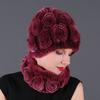 Rex Rabbit Rose Hat and Flower Scarf Set Specializing In the Production of Rex Rabbit Scarf Hat Two-piece Adult Hat