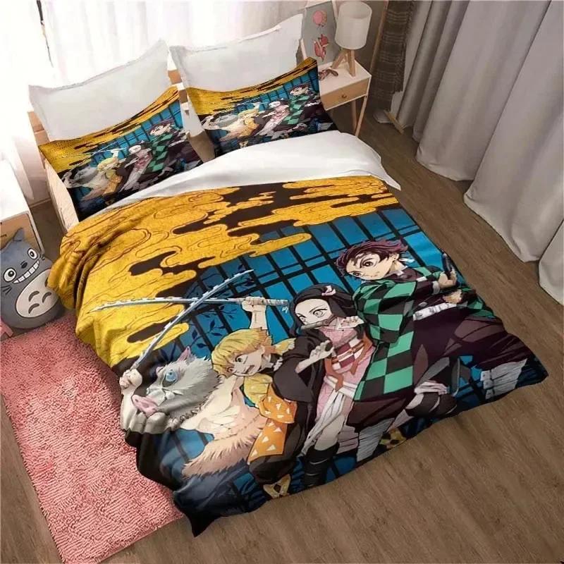 Demon Slayer, Anime Tegneserie Gave King Twin Dobbel Barn Sengetøy Sett Mircofiber eller Polyester Dynetrekk Sett Deksel Sengedekke med