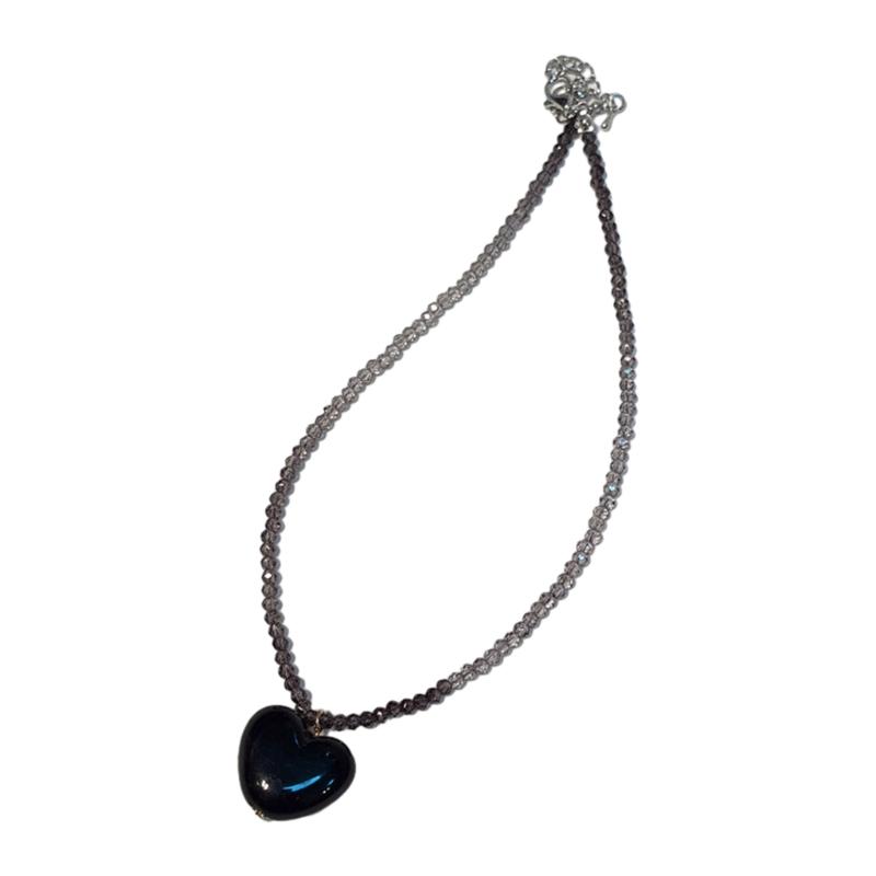 Fashion Sweet Heart Pendant Necklace Choker Neck Chain Elegant Clavicle Chain Gradient Crystal Beaded Necklace Jewelry
