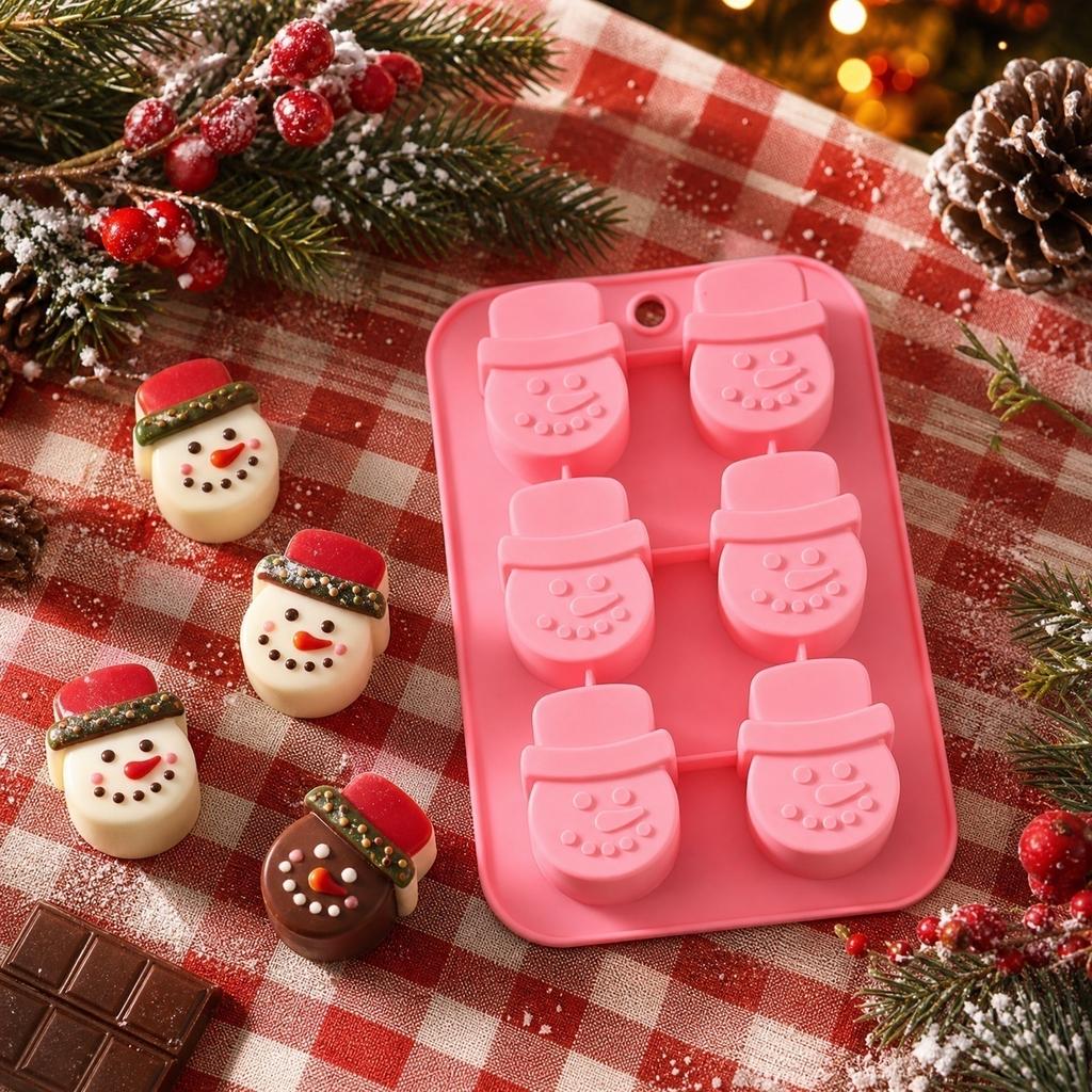 6 Cavity Snowman Silicone Baking Mold Creative DIY Cake Mold Nonstick Flexible Chocolate Fondant Mold for Baking and Candy Making
