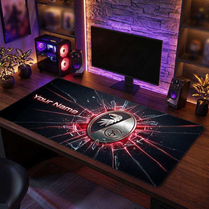 SC Freiburg Custom Large Mouse Pad, Personalized Name Text Print, Football Logo Non‑Slip Desk Mat Gaming Gift