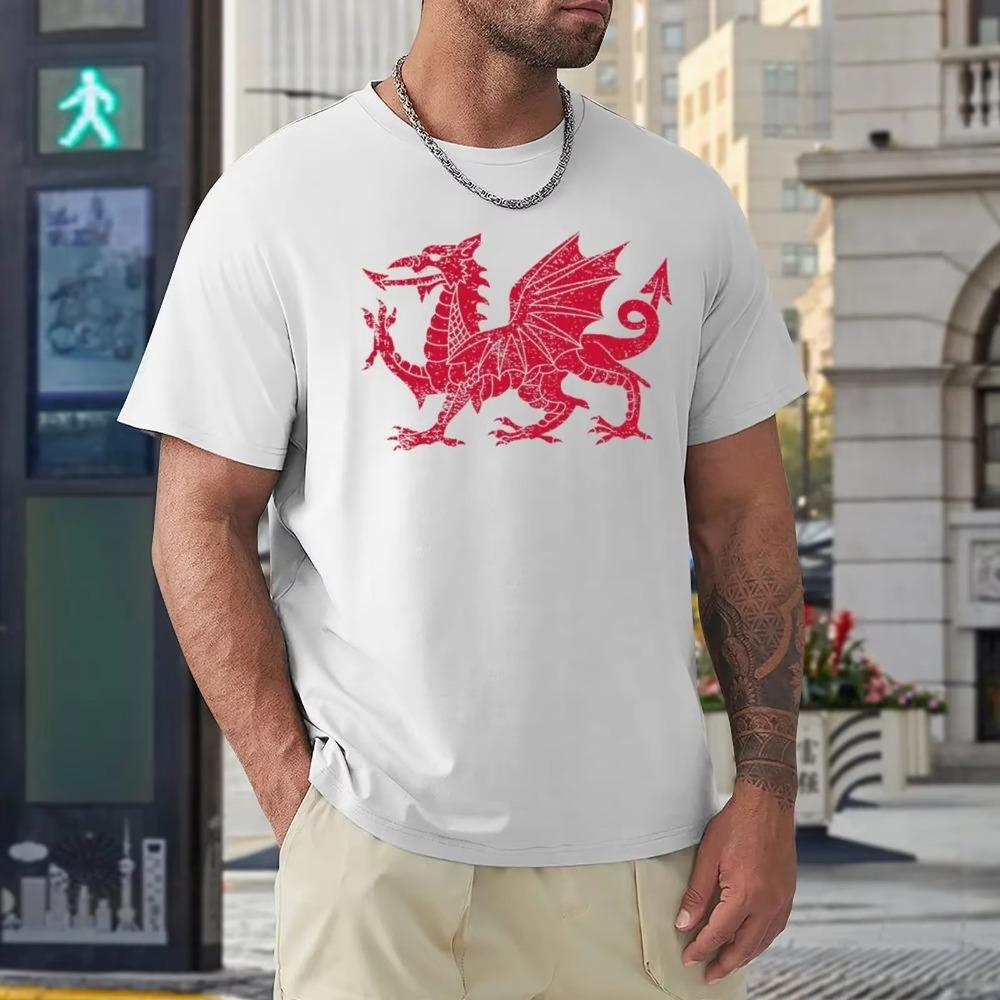 WALES FLAG RED DRAGON (DISTRESSED) Classic T-shirt Harajuku Sport  Casual Tees Graphic Vintage Aactivity Competition Eur Size