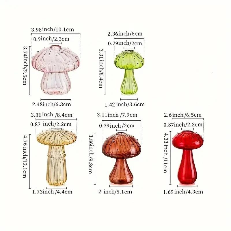 Glass Colorful Mushroom Vase Nordic Style Indoor Home Decor Hydroponic Plant Flower Arrangement Ornament Room Desktop Decoration