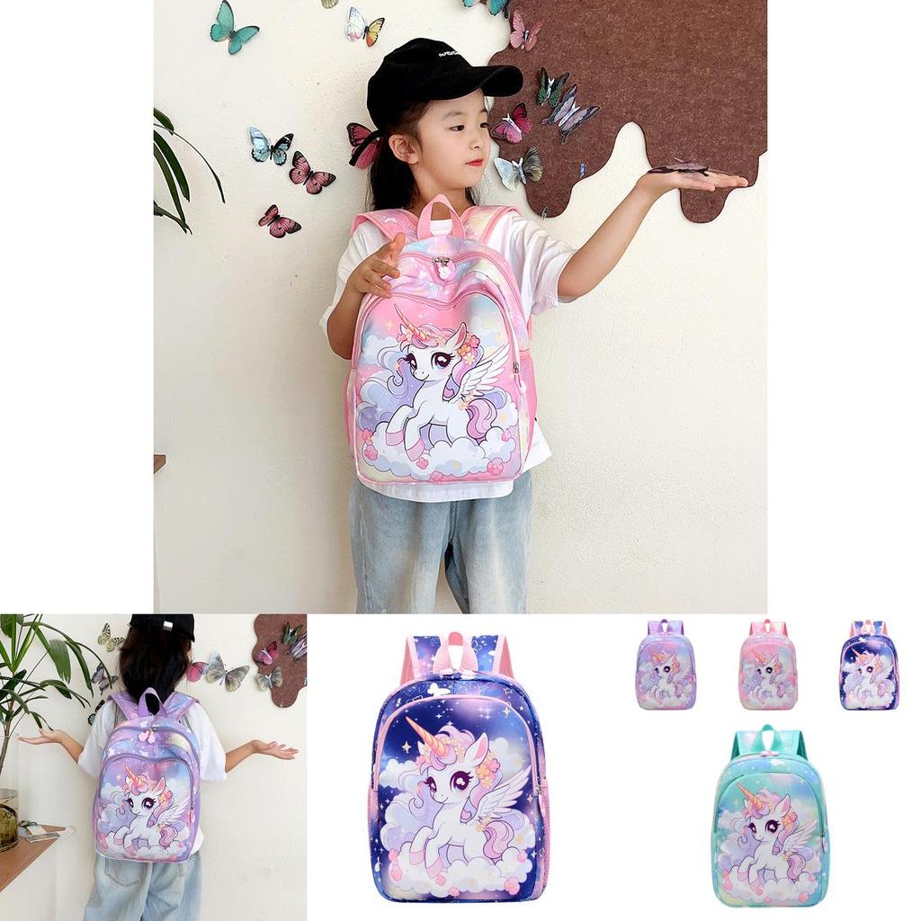 Cute Unicorn Pattern Lightweight Nylon School Backpack For Girls In Bright Colors