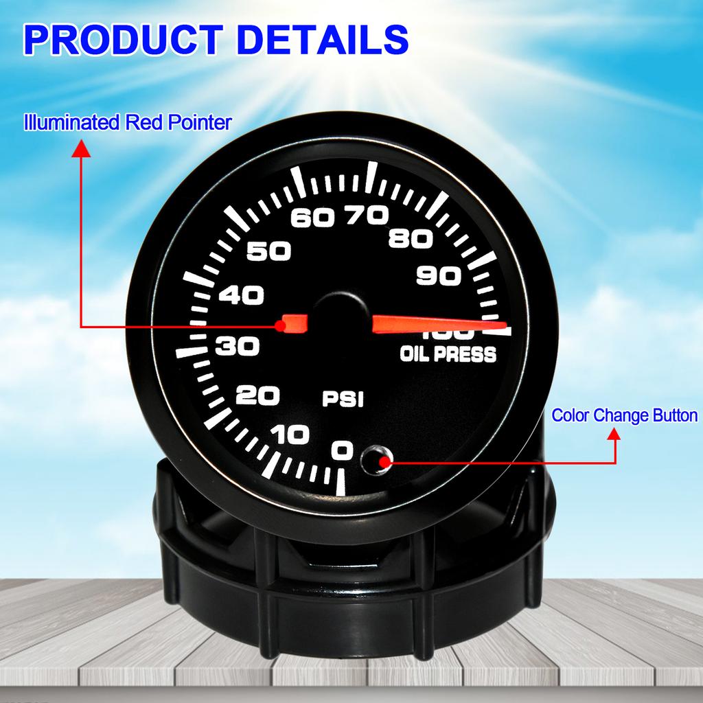 0-100PSI Automotive Pressure Gauge with 7 Colors LED Universal 1/8 NPT Oil Fuel Press Sensor Warning Devices Car Diagnostic Tool