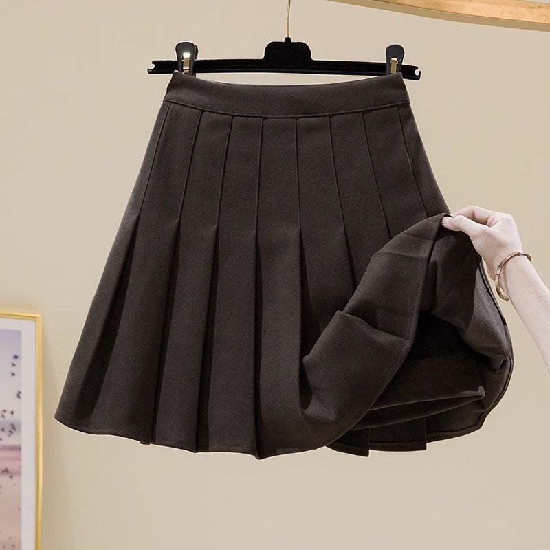 Women's High-Waisted Woolen Pleated A-Line Skirt - Slimming Autumn/Winter Academy Style