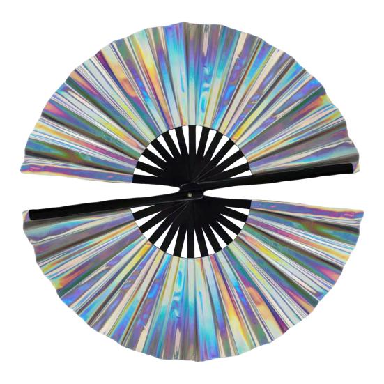 

Голографический складной веер, портативный переливающийся веер из ПВХ, радужный летний ручной веер, украшение для танцевального представления, реквизит для костюмов для вечеринок