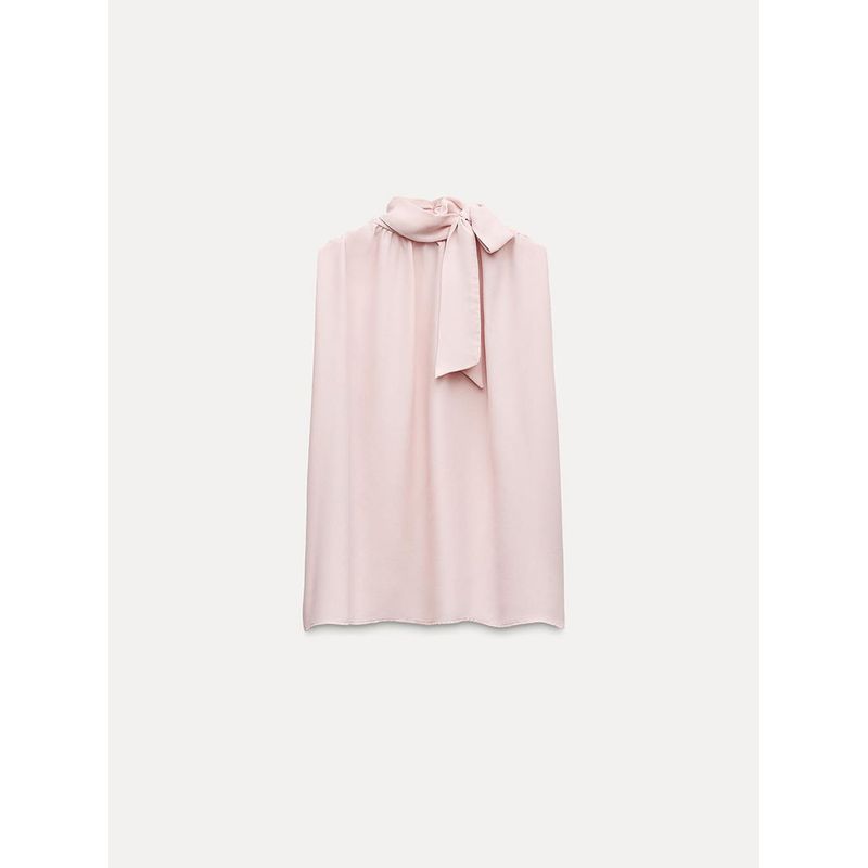 Za2024 Fall New Women's Clothing Elegant Pink Bowknot Decoration Drape Sleeveless Stand Collar Tops 9079342