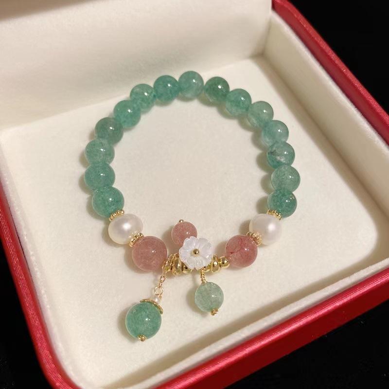 Green Strawberry Crystal Bracelet Freshwater Pearl Bracelet Bangles Women Fashion Jewelry accessories Gift зелёный