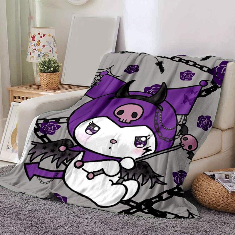 1pc Kuromi Printing Lightweight Flannel Blanket, Comfortable and Warm Blanket, for Camping Sofa Bed and Couch Office, in All Seasons